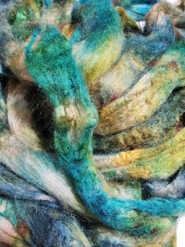 “Golden Silk” Hand-Dyed Natural Tussah Silk Top ~ Turquoise in the Sand