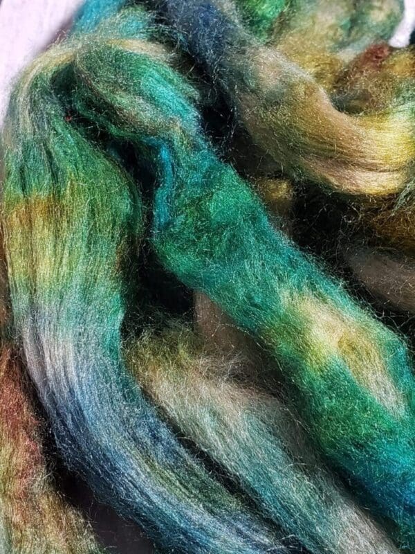 “Golden Silk” Hand-Dyed Natural Tussah Silk Top ~ Turquoise in the Sand
