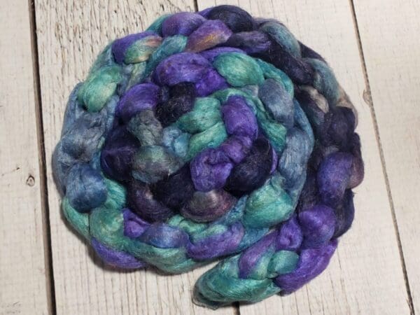 Hand-Dyed Sari Silk Roving ~Dark Wave