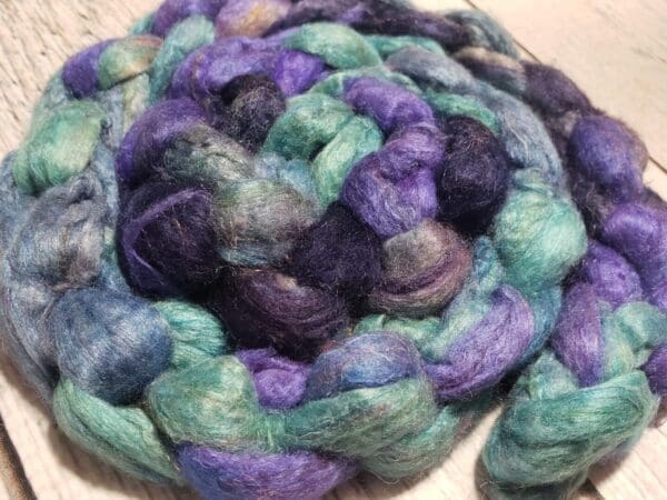 Hand-Dyed Sari Silk Roving ~Dark Wave