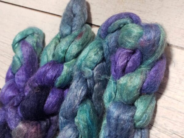 Hand-Dyed Sari Silk Roving ~Dark Wave