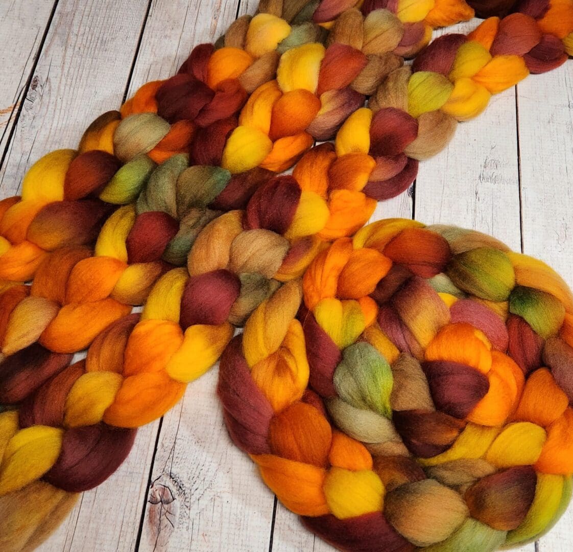 Braided yarn in autumn colors.
