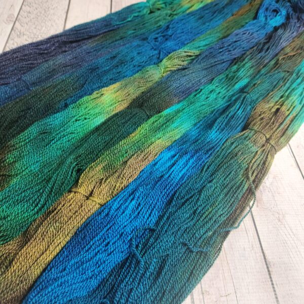"Ocean Shimmer" LanaSilk™ Hand-Dyed 4-ply-wt Polwarth/Tussah Silk - Image 5