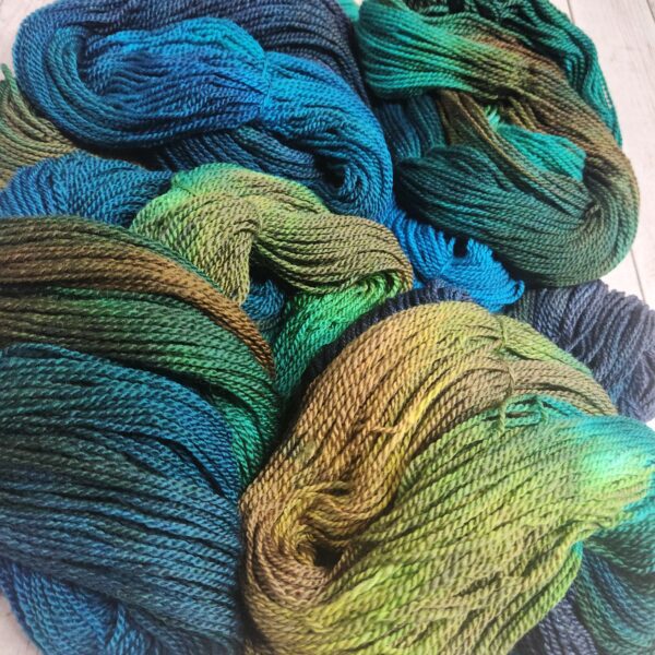 "Ocean Shimmer" LanaSilk™ Hand-Dyed 4-ply-wt Polwarth/Tussah Silk - Image 6